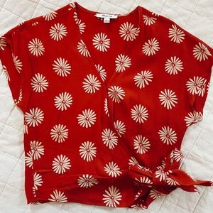 Madewell Red Floral Wrap Top